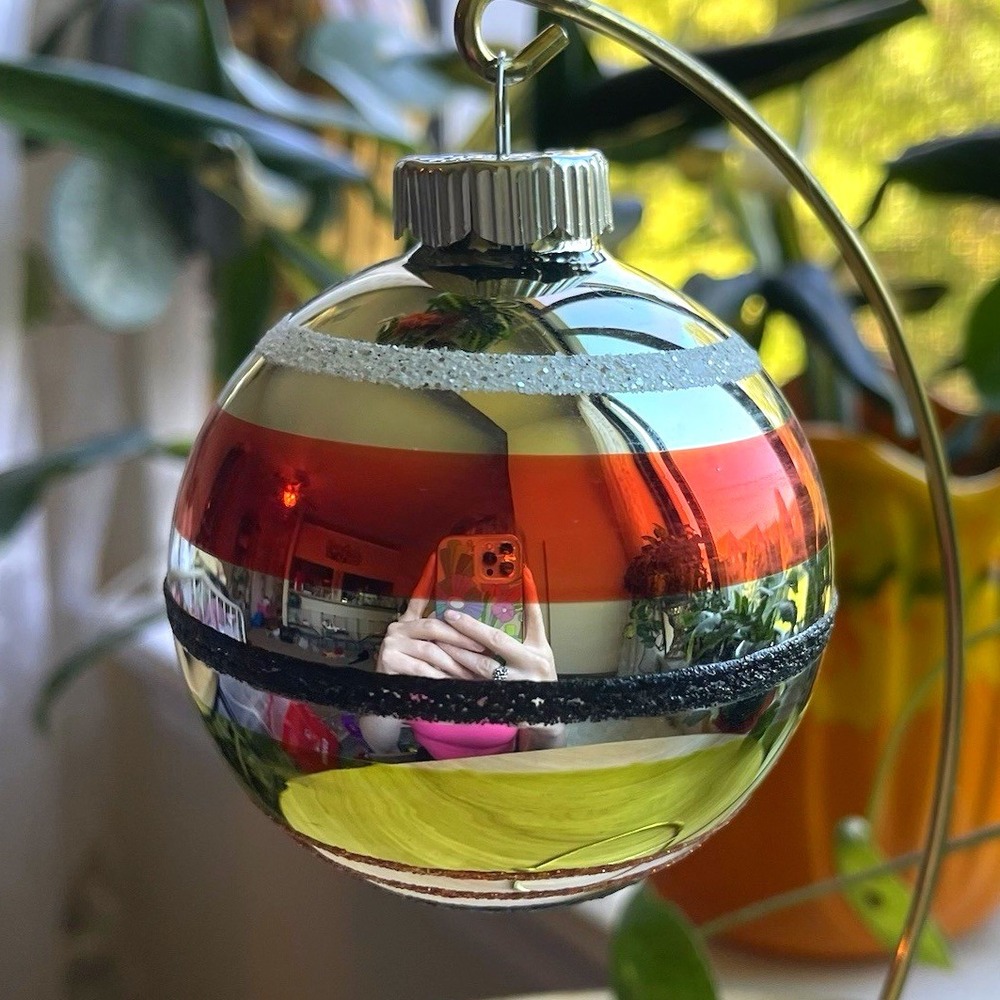 Christopher Radko Shiny Brite‎ Halloween Jumbo Ornament 4" Stripes Glitter Ball